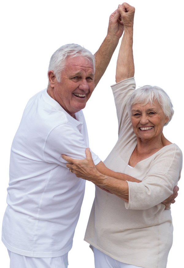 Senior Couple Dancing together with arms up in pose
